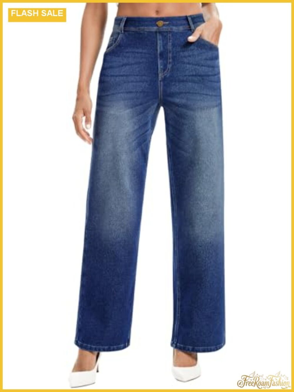 Stretchy Wide Leg Pull On Jeans High Waisted Baggy Denim